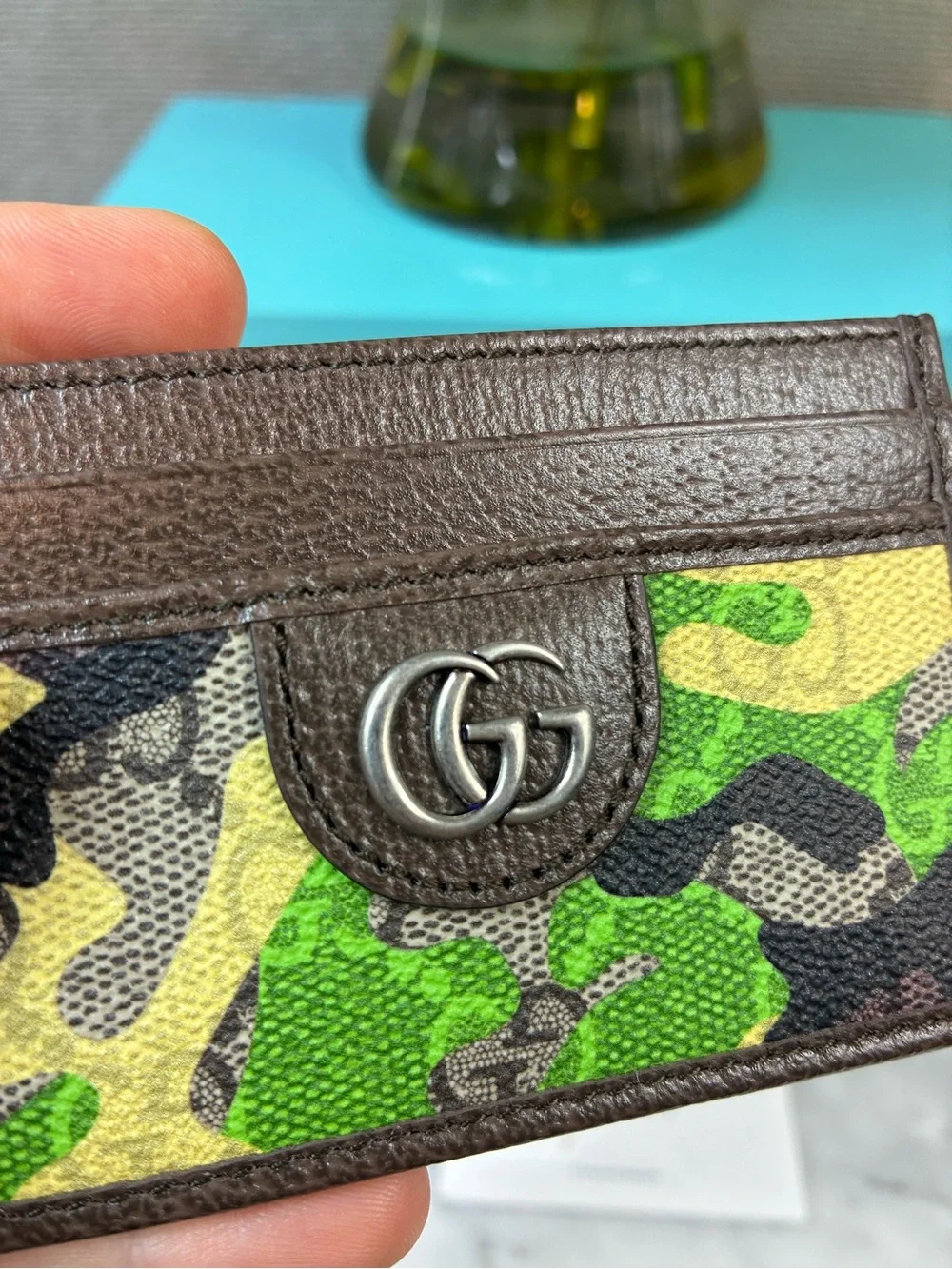 Gucci Camouflage Green and Yellow Canvas & Leather Card Case - NWT & Box